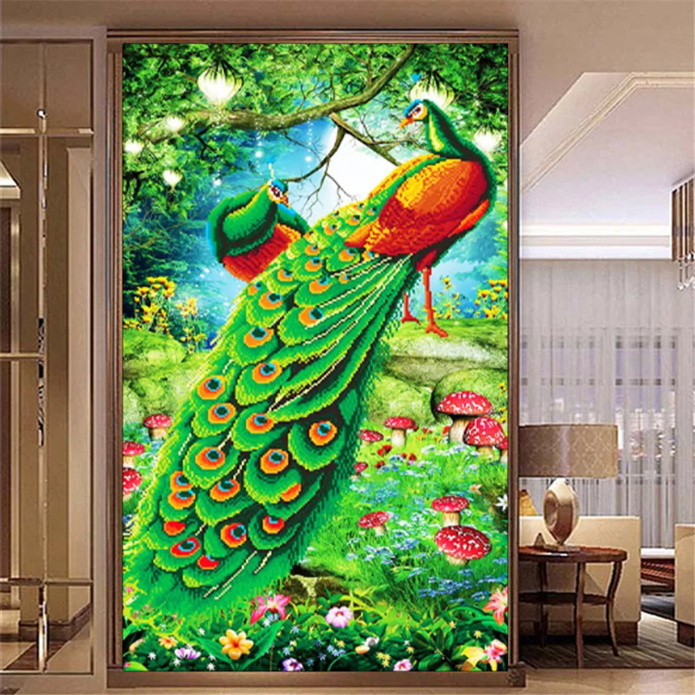 Набор для вышивания крестом 5D Diamond Painting Kits Peacock Animal DIY Full Round Drill Embroidery Cross Stitch Home Decor Gift с бриллиантами.
