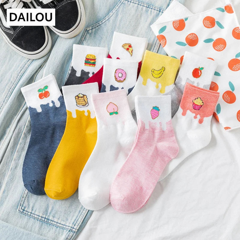 

10 Styles Cartoon Fruit Women Japanese Sweet Cute Banana Burger Pizza Creative Happy Funny Cotton Socks Original Christmas Gift