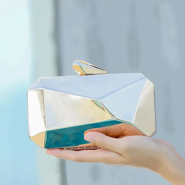 

Women's Bag 2023 New Metallic Chains Box Minaudiere Fashion Geometric Shoulder Bags Euro-America Style Sublimation Blanks
