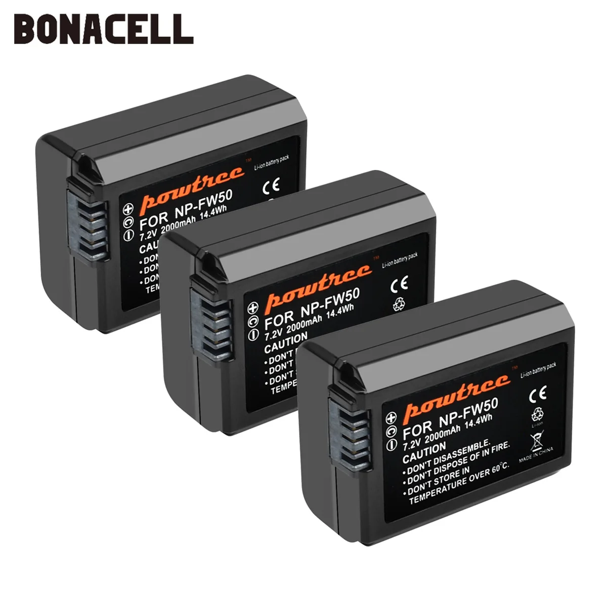 Bonacell 2000 мА/ч, NP-FW50 NP FW50 Батарея AKKU для sony NEX-7 NEX-5N NEX-5R NEX-F3 NEX-3D Alpha a5000 a6000 DSC-RX10 Alpha 7 a7II - Цвет: 3 Pack Battery