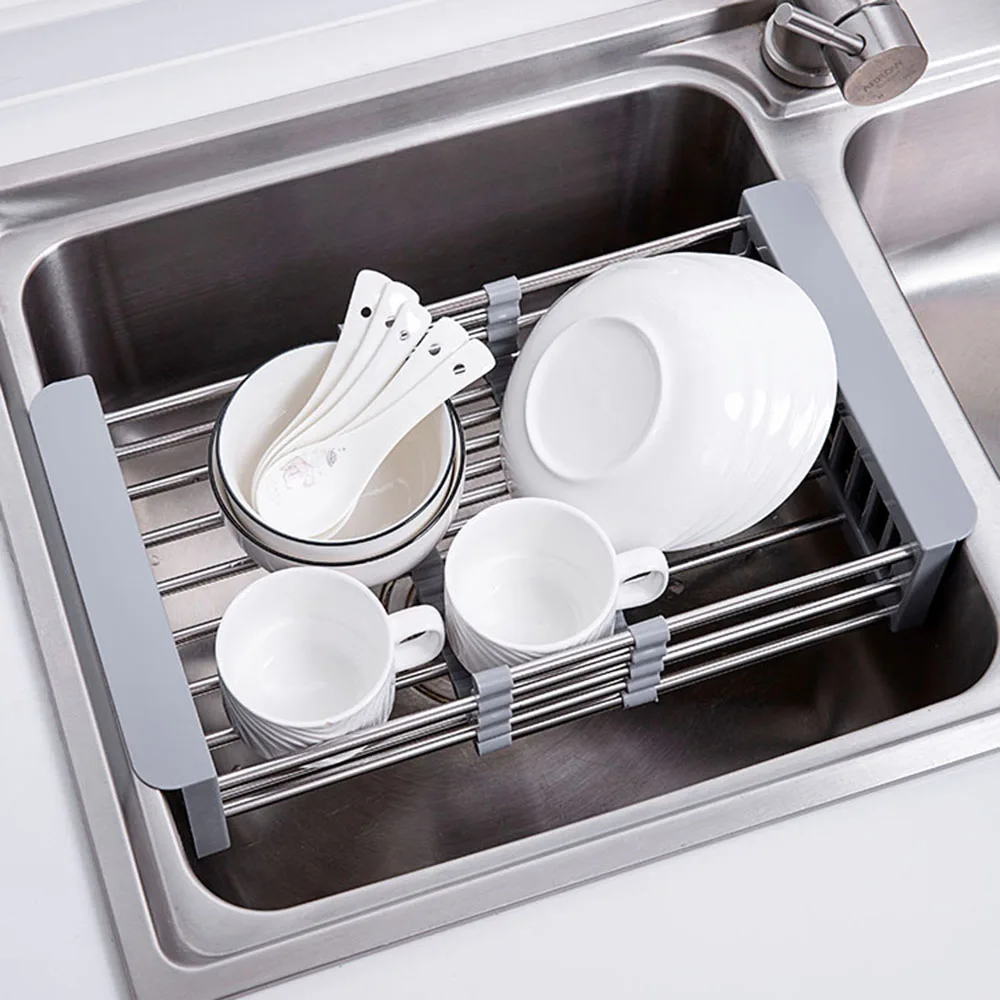

Kitchen Sink Drain Basket Drain Rack Retractable Stainless Steel Sink Dishwashing Dishes Tableware Filter Basin Fruit Vegetable