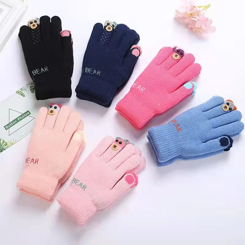 

2021 Winter Gloves Boys and Girls Warm Five-finger Gloves Knitting Primary School Mittens4-12year Old