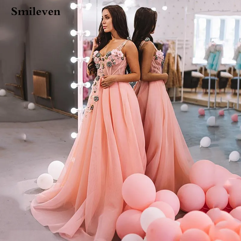 Розовые вечерние платья Smileven с объемным цветком Robe de Soiree Вечерние кружевные