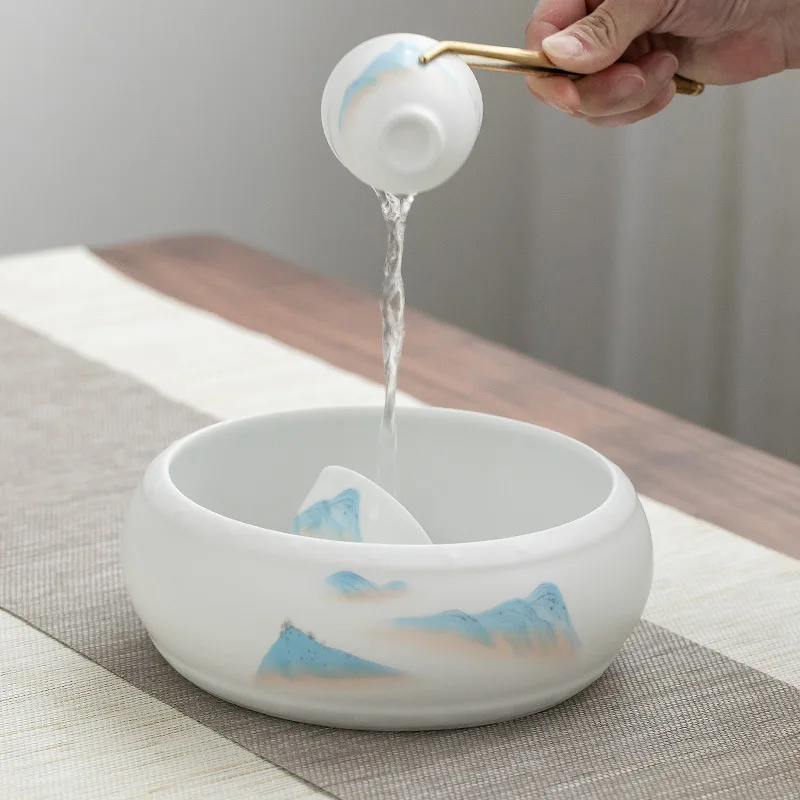 

Керамическая белая керамическая чайная раковина, большая щетка для мытья, раковина для мытья чая, чайный набор, аксессуары для чайной церемонии