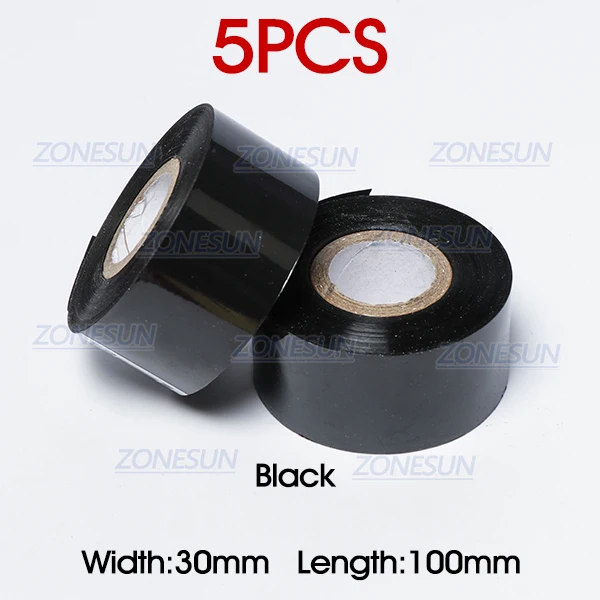 Black 5pcs ZONESUN Дата Код термальная Лента печатная машина лента для аксессуаров для пластиковой бумаги 30*100 м черный белый красный - Цвет: Black 5pcs