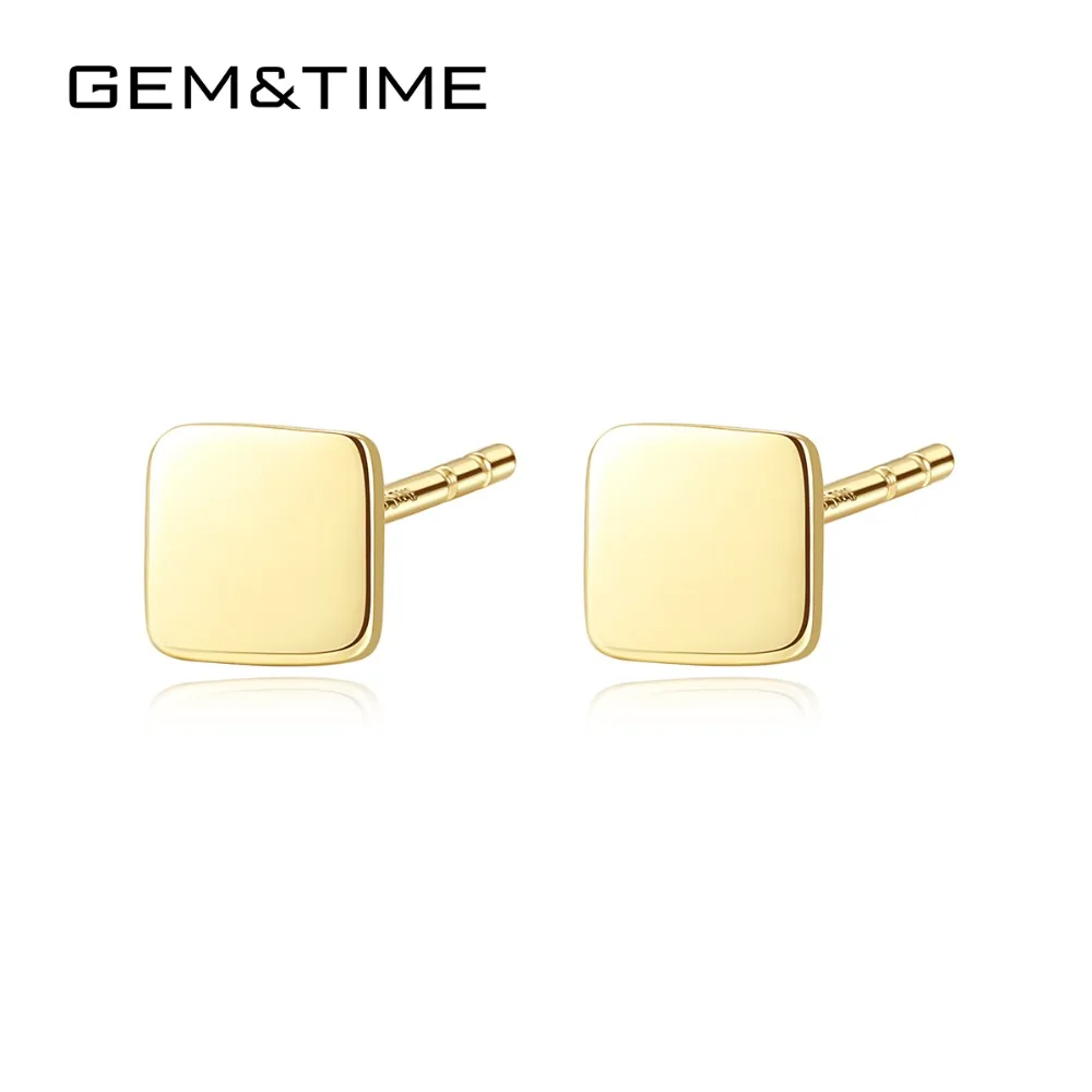 Gem& Time, маленькие милые Квадратные золотые серьги-гвоздики 14 к для женщин, для свадьбы, помолвки, цельное желтое золото, Букле д 'Орель, AU585, E14092
