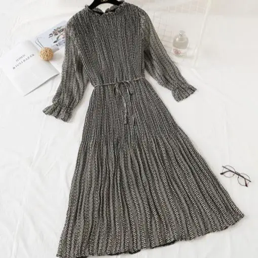 Женское длинное платье 2020 Весна Лето Винтаж Цветочный Принт Плиссированное