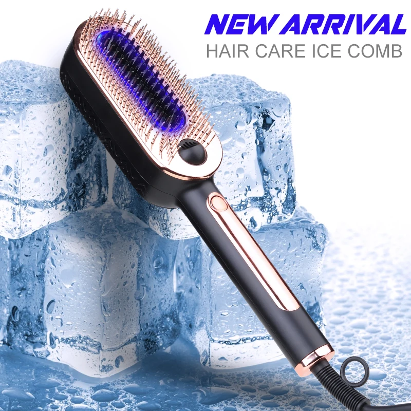 Professional Electric New Styling Ice Comb Brush Ice Therapy Negative Ion Blue Light Cold Wind Comb Heatless For Dry Hair