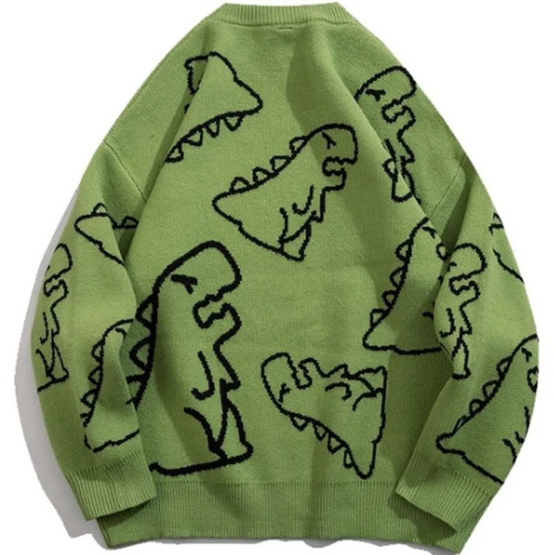 Sweater Men Harajuku Fashion Knitted Hip Hop Streetwear Dinosaur Cartoon Pullover Oversize Casual Couple O-Neck Vintage Sweaters