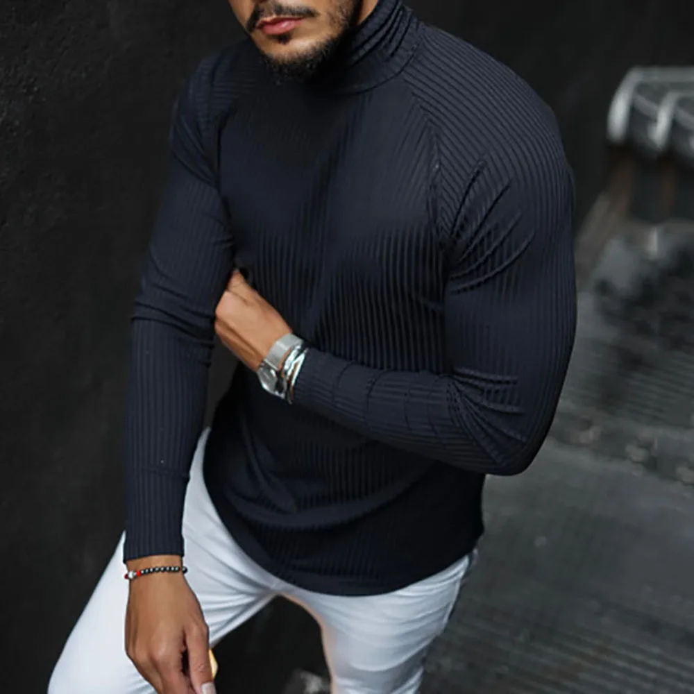 

2021 New Trends Plain Turtleneck Casual Slim Men's T-shirt Fashion Long Sleeve Pullovers T-shirts Hot Sales Tops Male Clothing