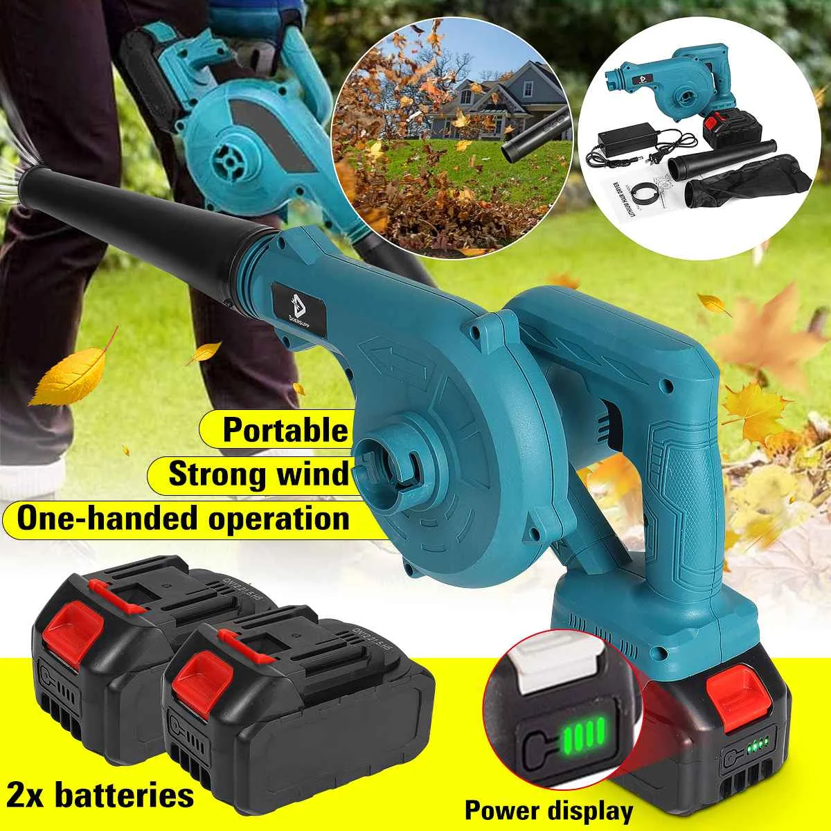 

1000W Air Blower Cordles Leaf Computer Dust Collector Cleaner 2 In 1 LED Display Handheld Dust Sweeper For Makita 18V Battery