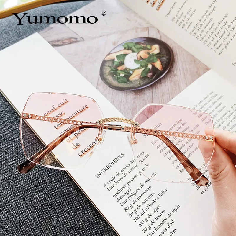 Женские солнцезащитные очки без оправы брендовые дизайнерские с квадратными