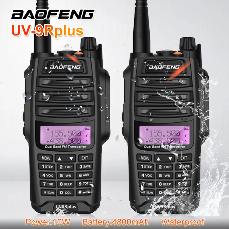 2 шт. Baofeng UV-9R PLUS 10 Вт Высокая мощность UHF VHF рация Водонепроницаемый морской CB радиостанции КВ трансивер Woki Toki любитель