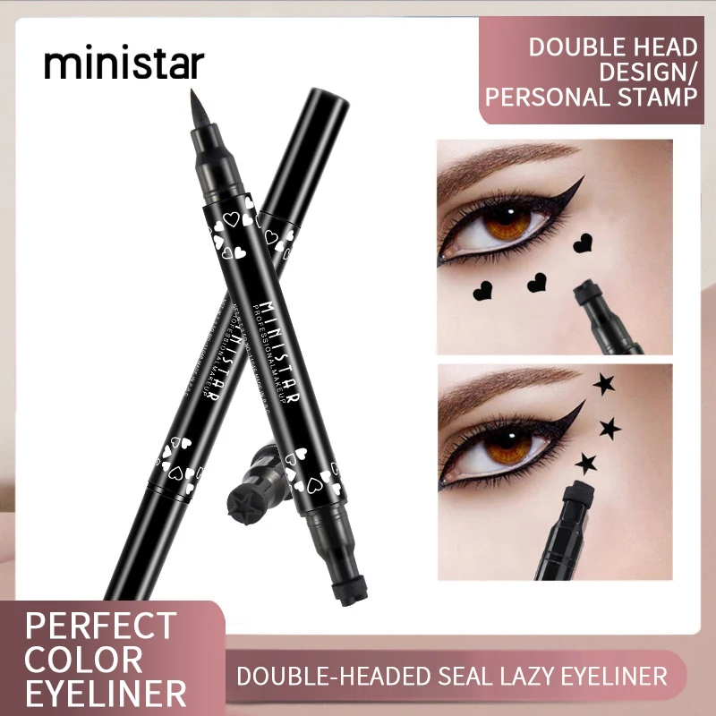 

Double-headed Seal Eyeliner Love/star Seal Waterproof Sweat-proof And Quick-drying 2 In 1 Black Eyeliner Cosmetics TSLM2