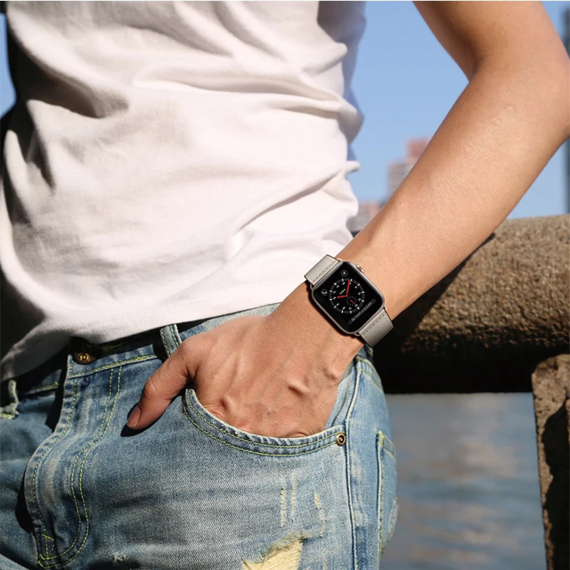 Leather strap For Apple watch band 44mm 40mm 42mm 38mm 44 mm Smartwatch Accessories bracelet iWatch 6 se 345black band strap on