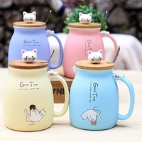 450ml cartoon ceramic cute cat cup with lid and spoon coffee cup home milk tea cup breakfast cup drink novelty gift