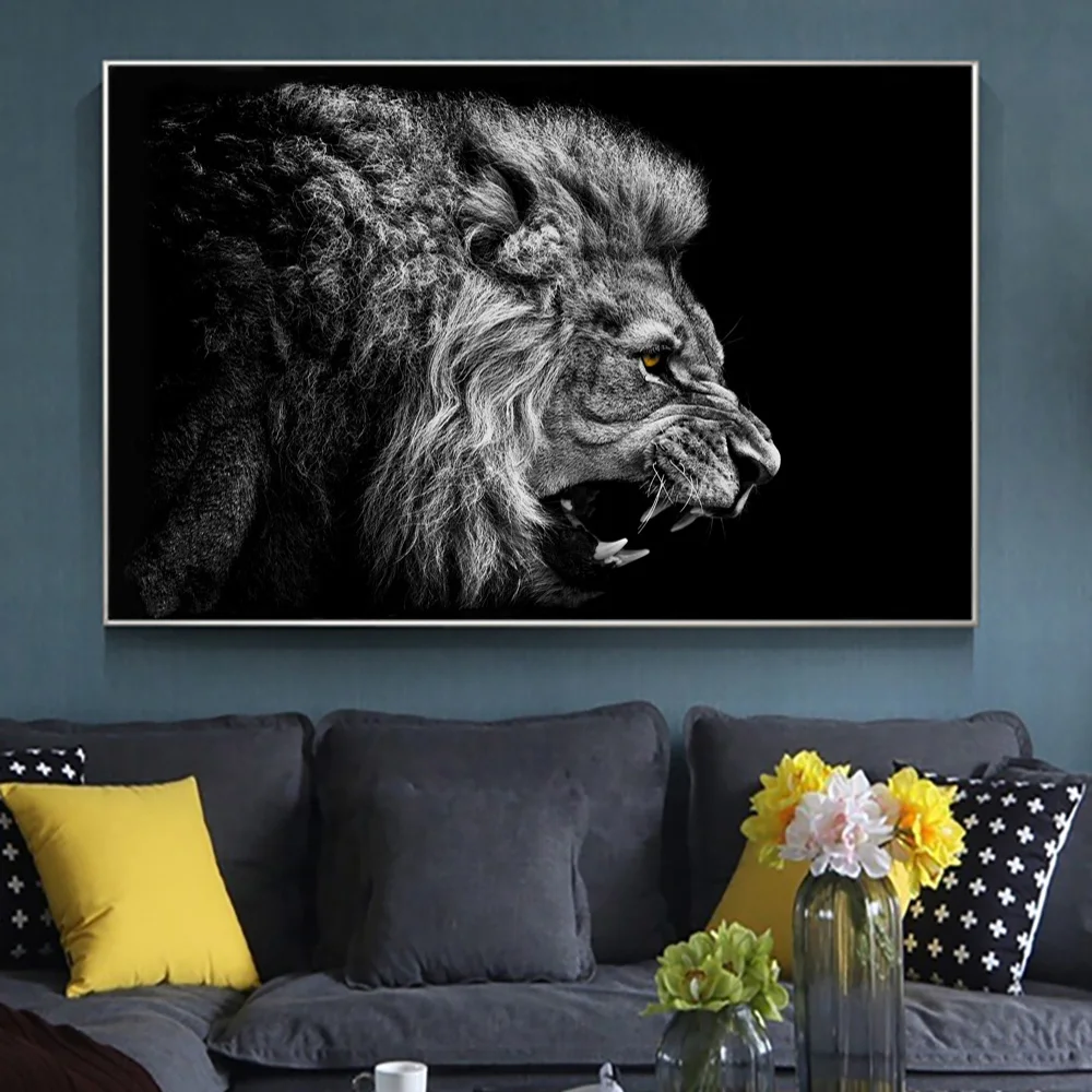 

Black Fierce Roaring Lion Posters And Prints Canvas Painting On Wall Art Animal African Lion King Decor Picture For Living Room