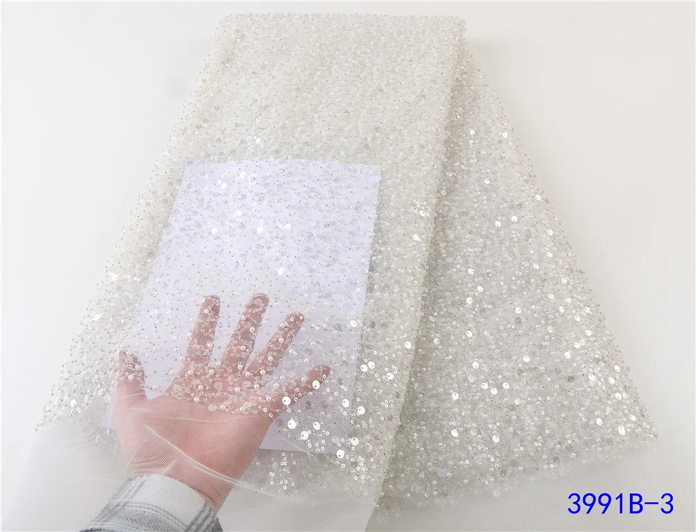 

NI.AI 2021 африканская французская сетка кружева бисером сверкающий склеенный тюль кружева ткань новейшая для привлекательных вечерние платья...