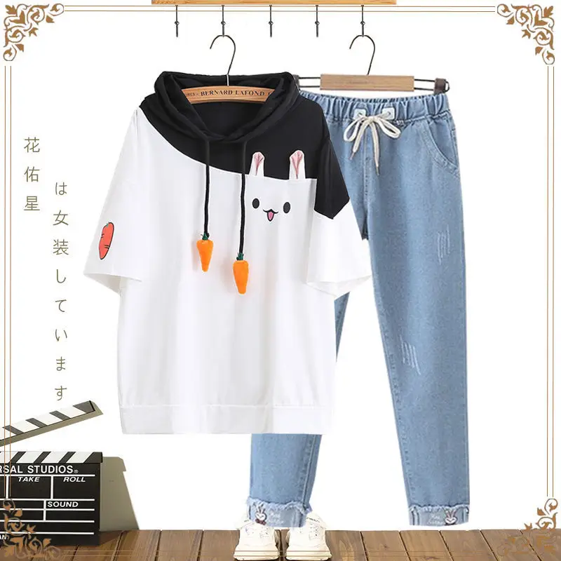 

Suit Summer Women's Short-sleeved T-shirt Two-piece Cute Loose T-shirt Women's Women's Summer Sportswear Pants Suit
