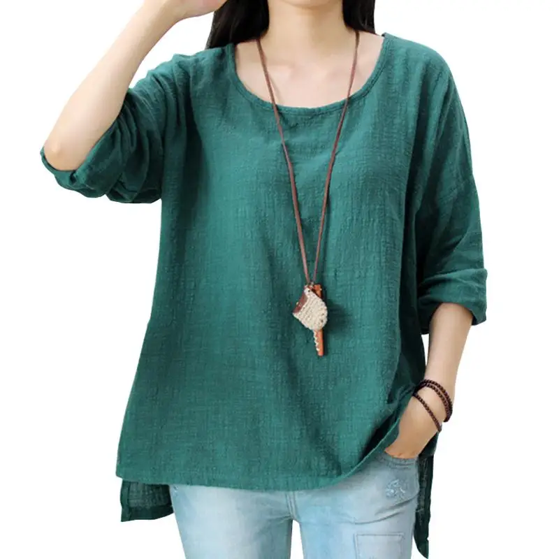 

Women Brief T-Shirt China Cheap O-Neck Cotton Linen Spring New Vintage Loose 5 Colour Casual Tops Women T-Shirts