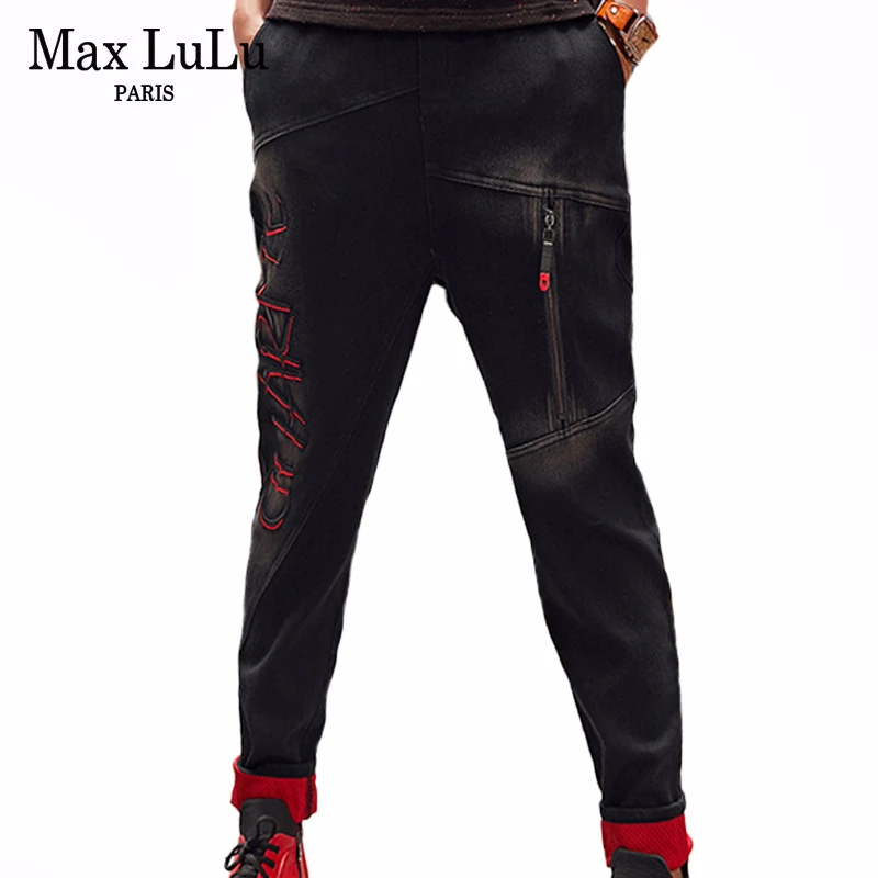Max LuLu 2019 корейские модные женские эластичные брюки винтажные джинсы с вышивкой
