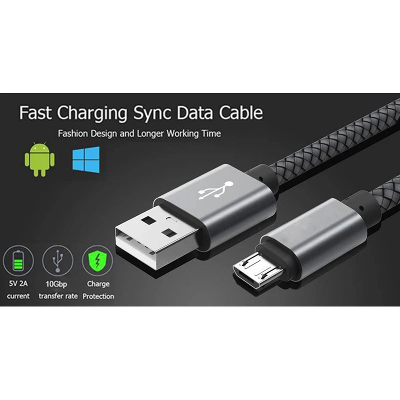 Кабель Micro USB для быстрой зарядки 1 м нейлоновый USB-кабель синхронизации данных