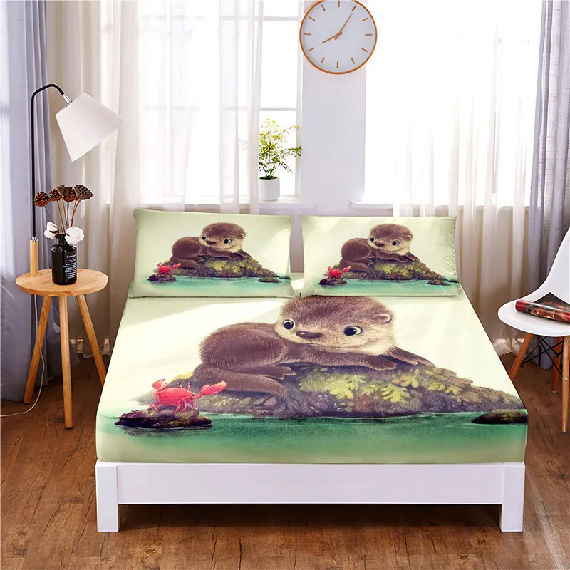 

Прекрасный Животные цифровой печатный 3 шт. натяжная простыня из полиэстера матраса четырех углах с Эластичная лента простыня, наволочки дл...