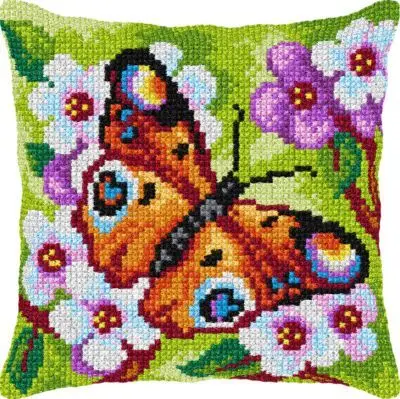 Latch Hook butterfly Kits for DIY Throw Pillow Cover Sofa Cushion Cover Cats Pattern Printed 16X16 inch