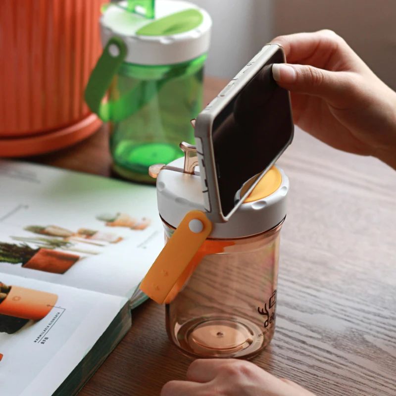 

Deer Plastic Cup Simple and Small Straight Drinking Water Bottle with Cover Lifting Rope Mobile Phone Holder Cover Coffee Cup
