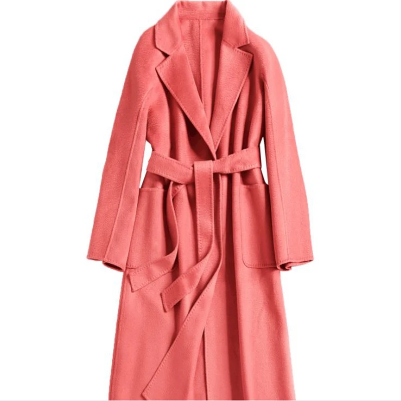 Женское кашемировое пальто зимнее выше колена свободное теплое шерстяное