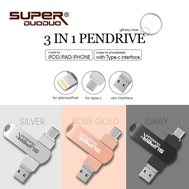 

Hot 2ln1 64GB 32GB 16GB 8GB Metal USB 3.0 OTG iFlash Drive HD USB Flash Drives for iPhone for iPad for iPod and Android Phone