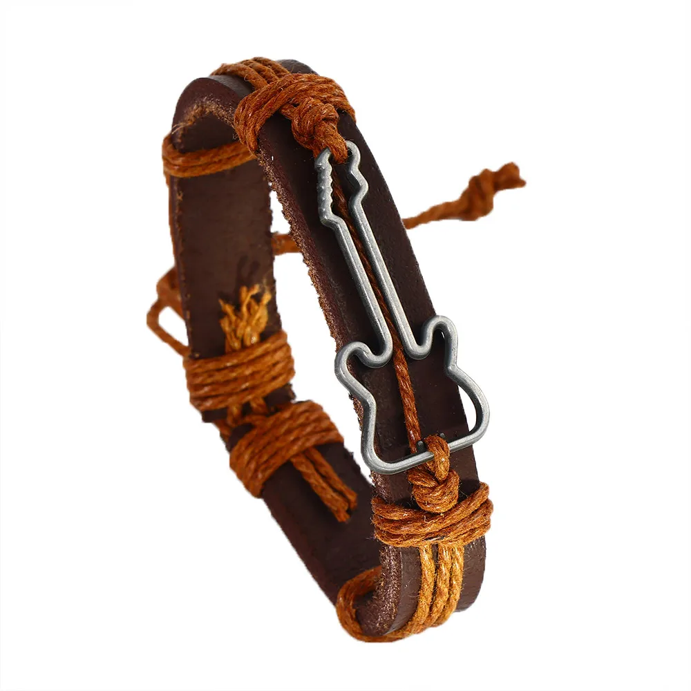 Кожаные браслеты ручной работы из сплава и шнура полый женский мужской браслет