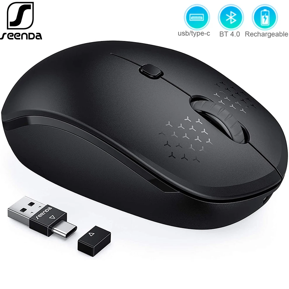 SeenDa Bluetooth Rechargeable Wireless Mouse Slient Click 2400 DPI Type-c+USB for Laptop iPad Computer Mause Ergonomics | Компьютеры и