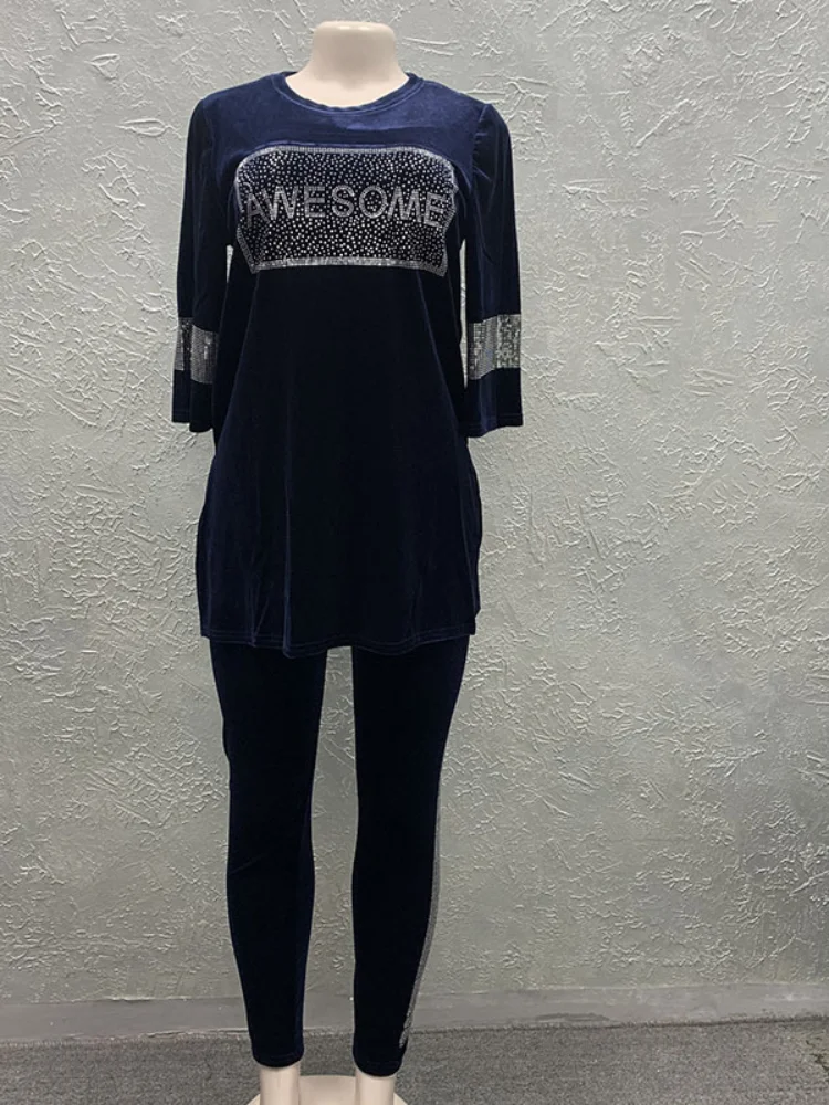 Velvet 2 Two Piece Set Fashion Style African Women Print Pieces Sets Top And Long Pant Dashiki Bazin Ropa Clothing | Тематическая