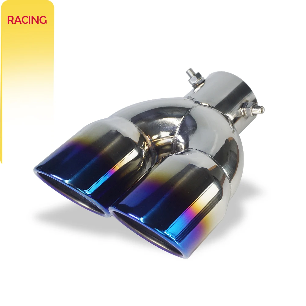 

76 мм автомобильный глушитель из нержавеющей стали с двойным выходом, наконечники выхлопной трубы, наконечники для трубы, покрытые синим покрытием, сгоревшие автомобильные аксессуары