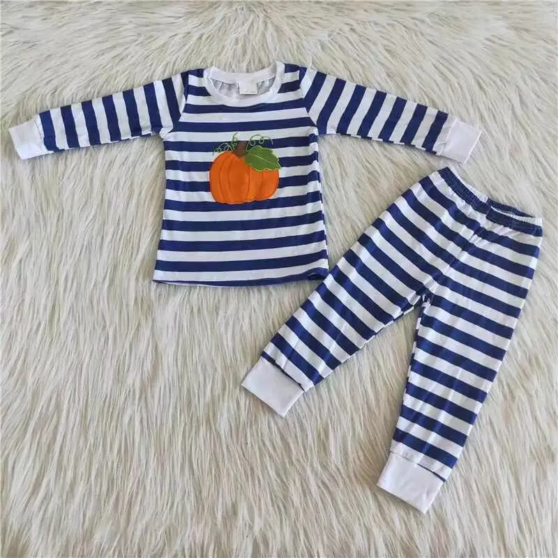 

2021 pumpkin embroidery long sleeve fall pjs kids sleepwear trendy kids clothes boys clothing sets