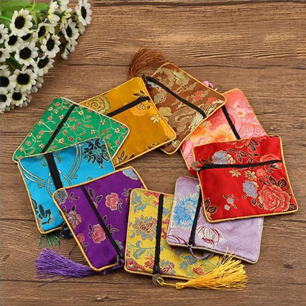 

Silk Brocade Tassel Floral Packaging Bag Jewelry Coin Purse Bag 1 Pcs