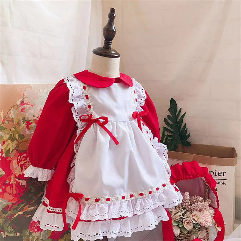 Осенне-зимняя одежда для маленьких девочек в стиле спанис красное винтажное