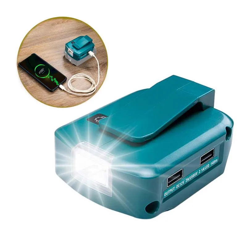 

Oein ADP05 for Makita 14.4V/18V Li-on Battery Dual USB Port Charging with 3W LED Light Spotlight Outdoor Flashlight 18V Green