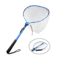 ekfan folding hand net fishing net silicone landing net with aluminum alloy handle extending pole fishing nets fishing tackle