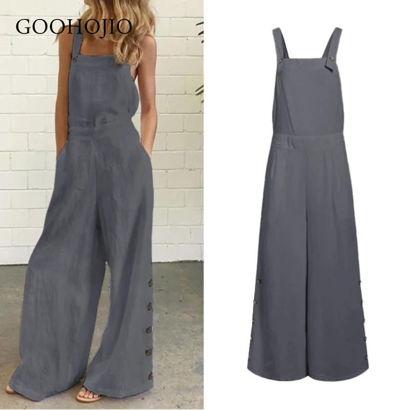 

Новинка весна-осень 2021, Женские однотонные комбинезоны GOOHOJIO без рукавов, женский комбинезон большого размера, Женские повседневные Свободн...