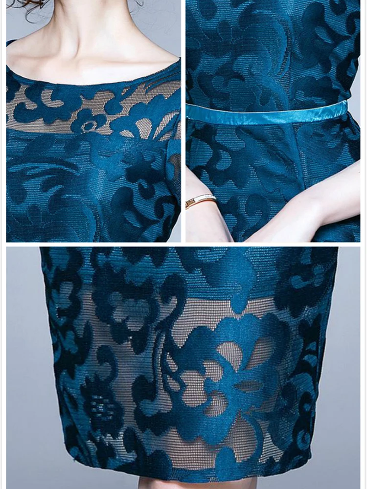 

2020 New Lace Embroidered Sheath Dress Women Summer Hollow Out Slim Round Collar Bodycon Dresses Mujer Party Night Clothing
