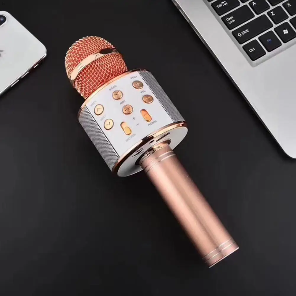 WS 858L караоке Bluetooth микрофон Поддержка записи песни Micro USB порт портативный беспроводной микрофон с мигающими огнями