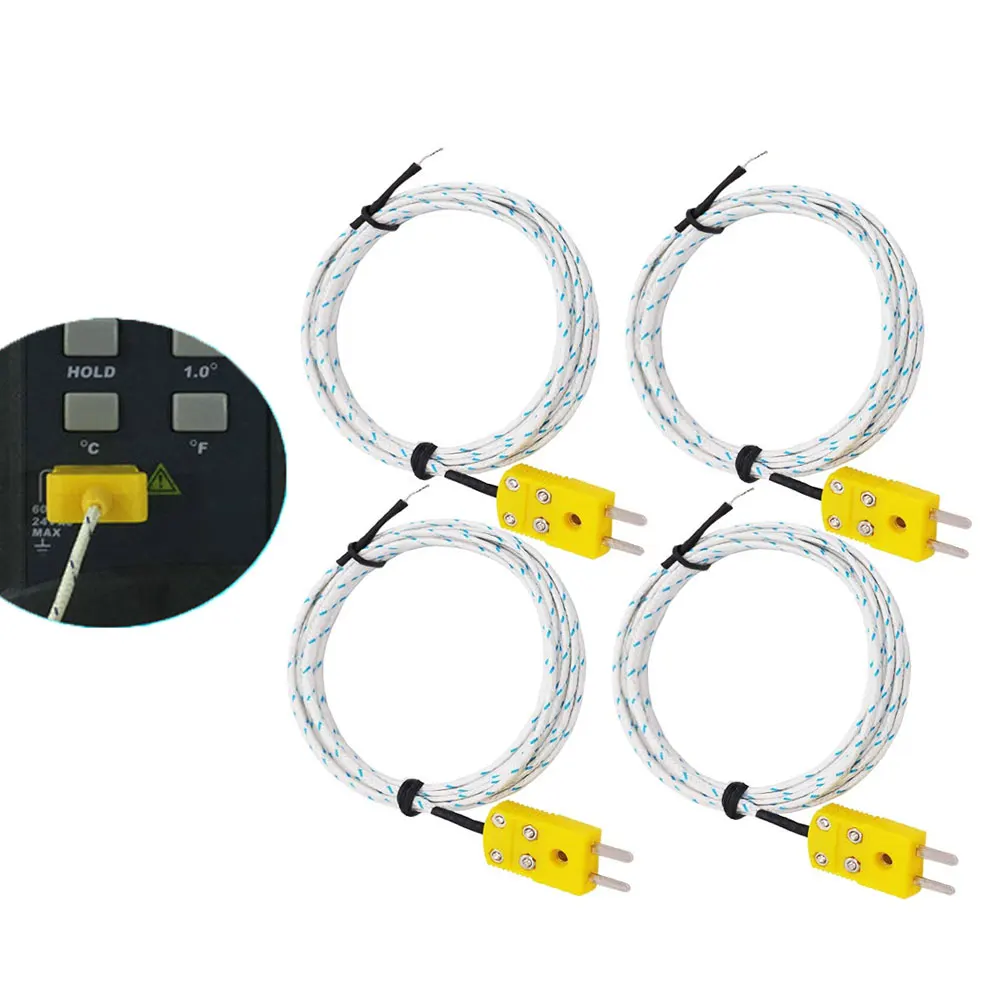 

4PCS K-type Test Length 3Meter K-Type Connector Sensor Thermocouple Temperature Probe K Type Temperature Sensing Line