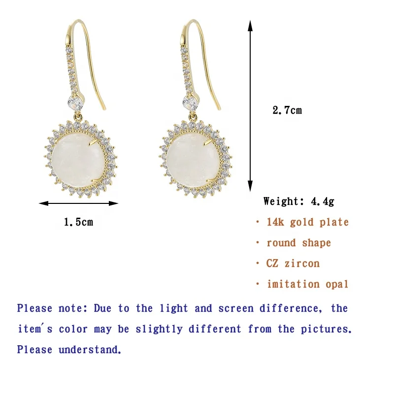 

ONYSS Fashion Gold Hook CZ Crystal Opal Stone Luxury Women Drop Earrings for women 2021
