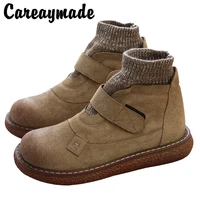 careaymade literature and art retro making old wool round head thick bottom shoes comfortable casual doll shoes in winter