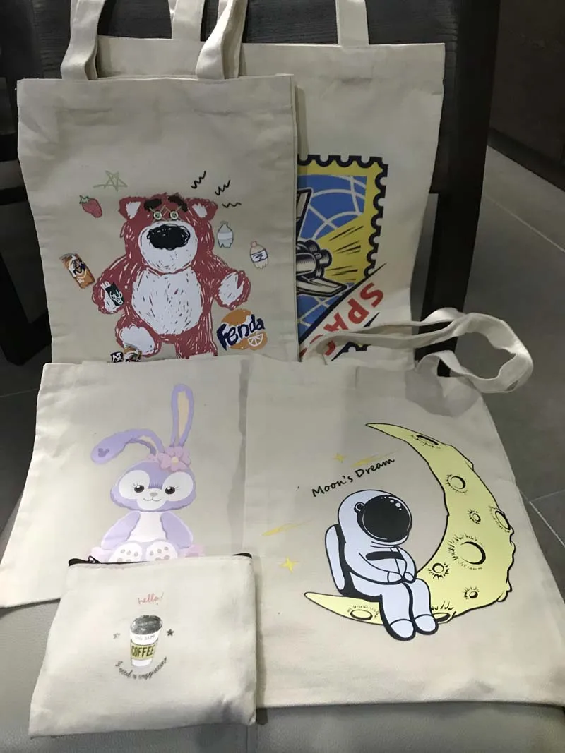 

Blank Canvas Shopping Bags Reusable Foldable Casual Daily Shoulder Handbag Tote Can Diy