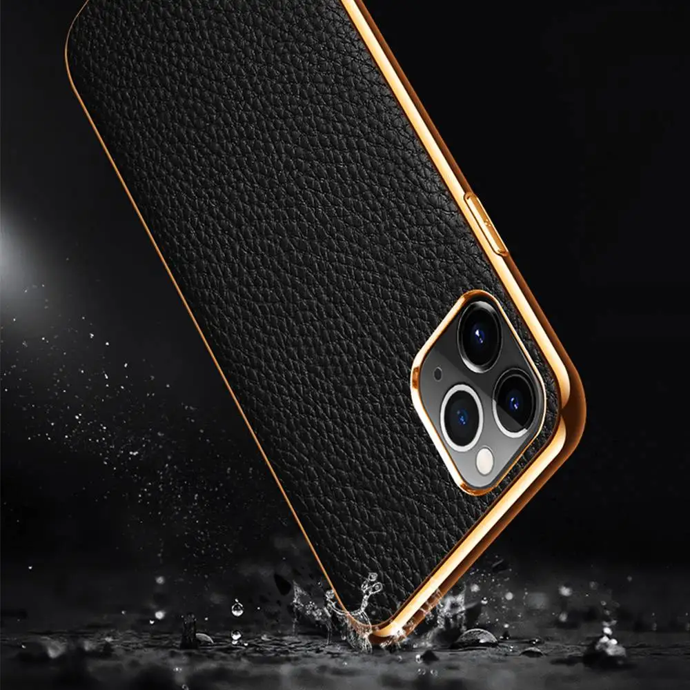 

Genuine Leather Case For Iphone 12 11 Pro Case For 12 Mini Cover Electroplate Etui Coque For Iphone 11 12 Pro Max Cases Fundas