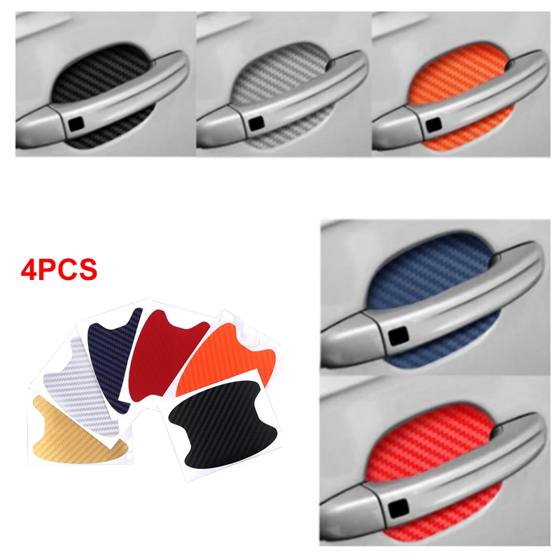 4 шт./лот наклейки на автомобильные ручки защитная пленка из углеродного волокна