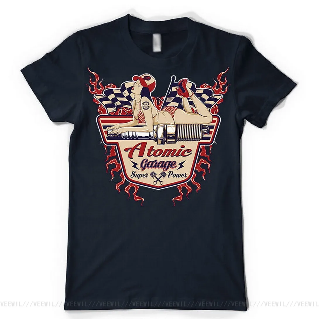 Футболка Atomic Power Super Garage 60s Pin Up Piston Riding Biker Dtg мужская тенниска классический дизайн